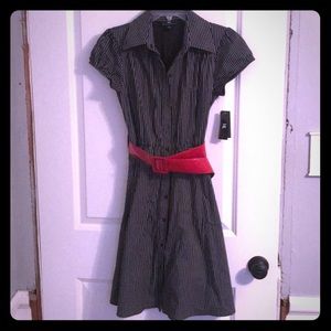 Pin striped black and white with red belt